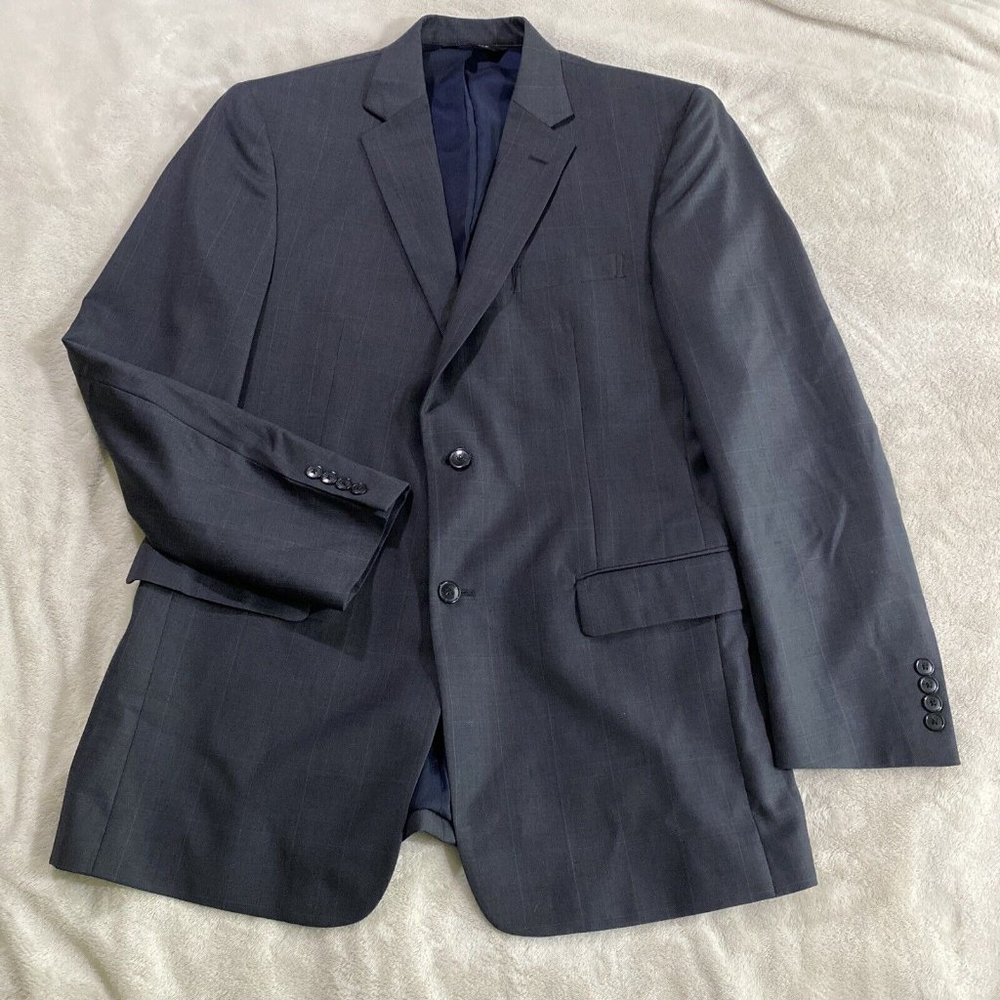 JOS‎ A BANK Mens 42L Tailored Fit Grey Windowpane Plaid Sport Coat Jacket Blazer